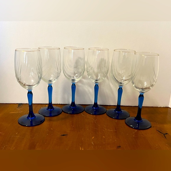 Lenox Dining Vintage Lenox Crystal Wine Glasses Blue Stem Set Of 6